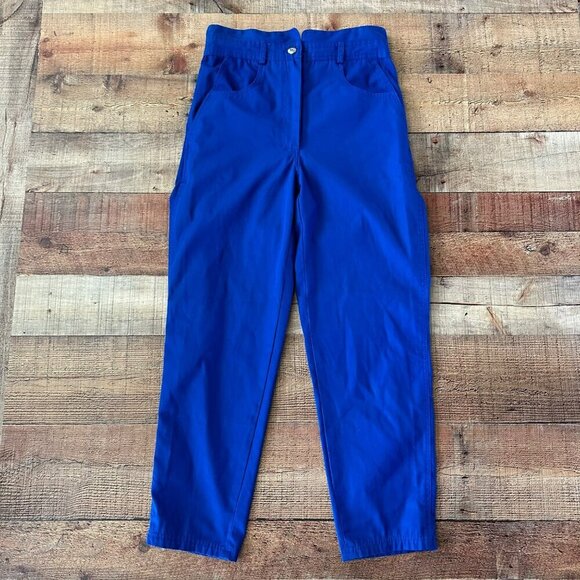 Eileen Women's Vintage Royal Blue Paperbag Straight Leg Pants -9/10 - Picture 1 of 7